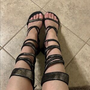 Ellie Black and Silver Strappy Sandals